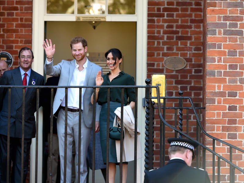 Prince Harry and Megan outside Edes House, County Hall, at the end of their visit to Chichester.