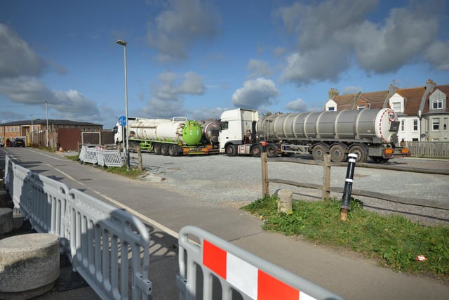 Southern Water's pumps and tankers pictured on The Old Bathing Pool Site in St Leonards on October 3 2023.