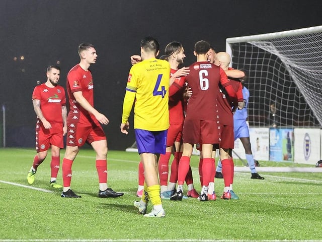 Action from Worthing FC's 4-0 win at Lancing FC in the third round of the Sussex Senior Cup