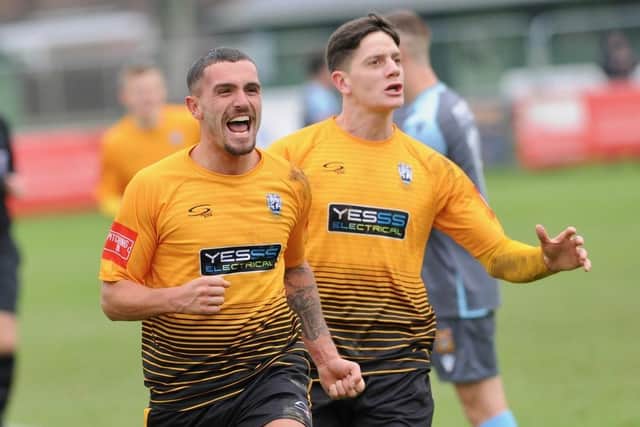 Golds players celebrate Luke Donaldson's goal - which turned out to be the winner | Picture: Stephen Goodger