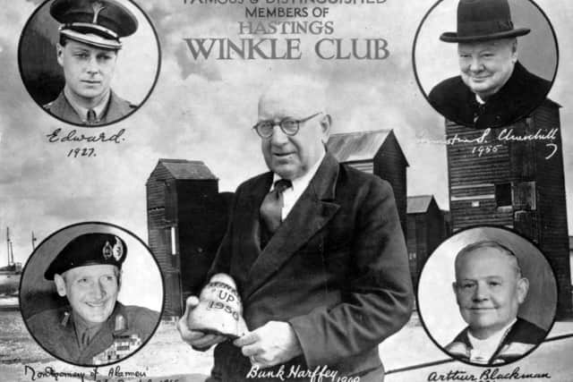 Hastings fisherman and Winkle Club stalwart Bunk Harffey with famous supporters of the club