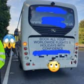 The coach after running out of fuel on the A23 this afternoon. PIcture via Sussex Police