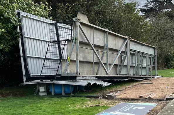 This stand was blown over at Potters Bar Town, where Horsham were due to play at the weekend. Picture: Potters Bar FC