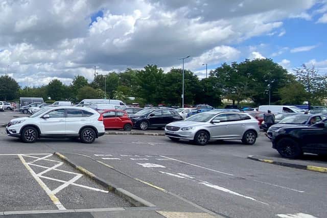 Car queuing to get out of the car park today