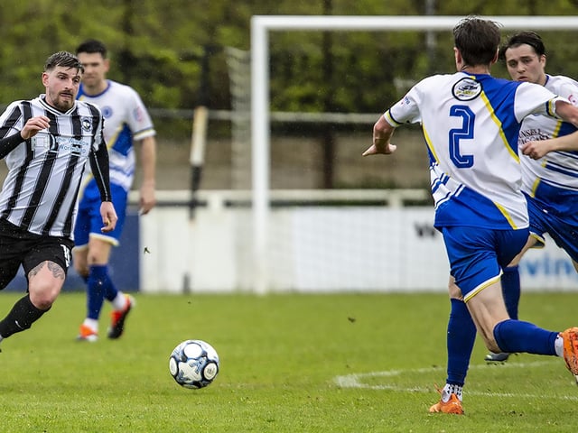Action between Peacehaven & Telscombe and Haywards Heath Town in the final SCFL premier game of the 23-24 season