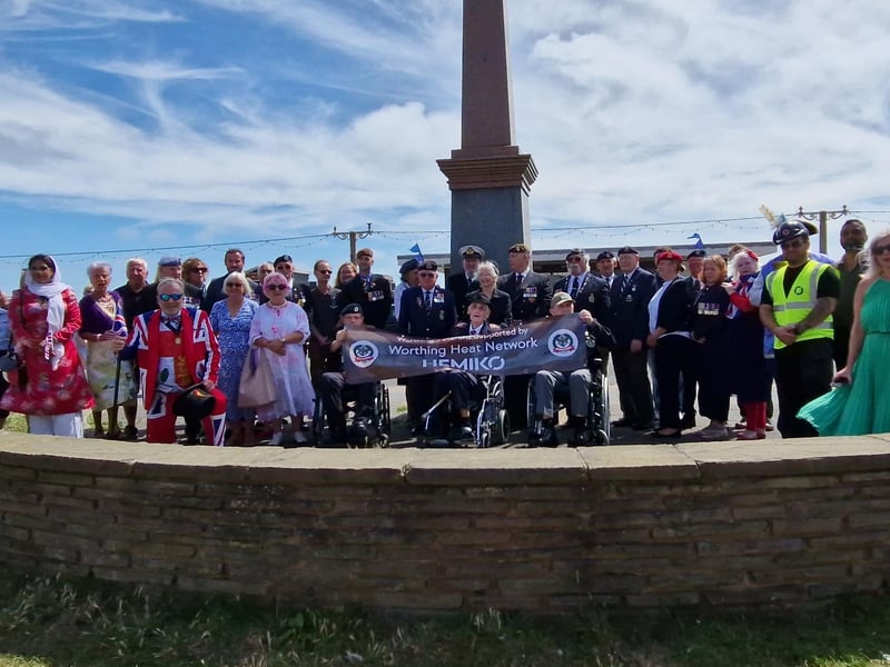 Organiser Melanie Peters, right, with veterans and guests at the Boer War Memorial on the seafront