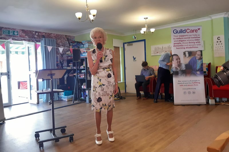 Deputy Lieutenant Margaret Bamford speaking on behalf of the Lord-Lieutenant of West Sussex to thank Guild Care
