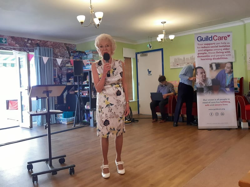 Deputy Lieutenant Margaret Bamford speaking on behalf of the Lord-Lieutenant of West Sussex to thank Guild Care