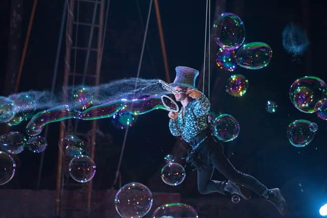 Promotional image for The Flying Bubble Show which enjoys its world premiere at the Brighton Fringe