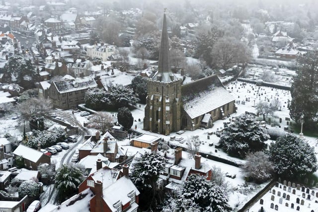 Cuckfield seen from above during the big freeze in Mid Sussex