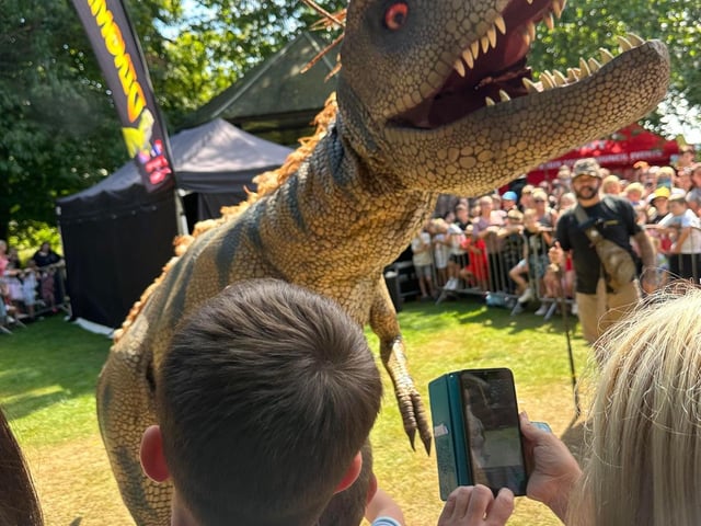 The dinosaurs got up close and personal with the crowd.