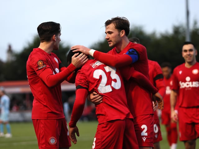 Worthing v Eastbourne Borough in action at Woodside Road on Boxing Day