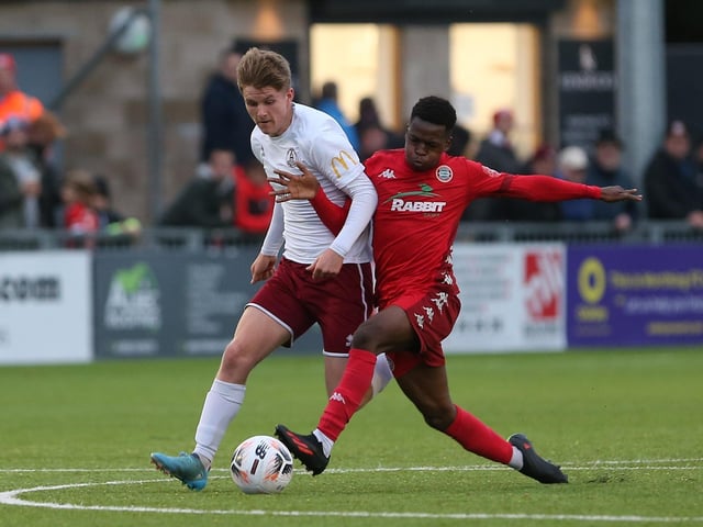 Action from Worthing FC's 3-1 home defeat to Chelmsford in the National League South at Woodside Road