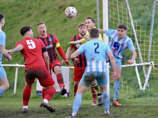Action from Worthing United's 2-2 draw with Wick in the SCFL Division 1