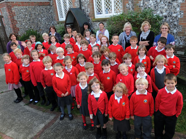 Pupils and staff at Clapham and Patching Primary School in 2012