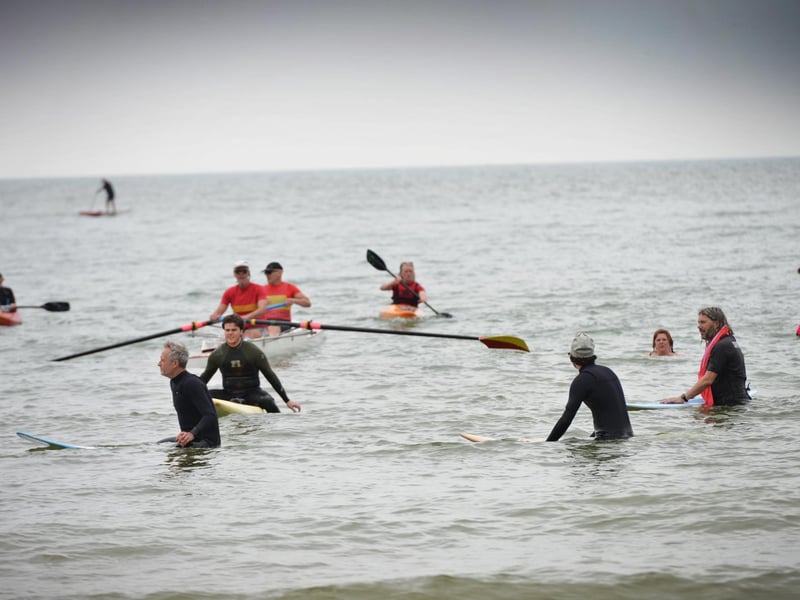 Surfers Against Sewage Paddle-Out protest in Hastings on May 18 2024.