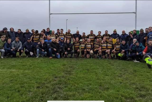 Eastbourne RFC's first XV squad and supporters