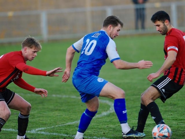 Action from Shoreham's win over AFC Varndeanians in the SCFL premier division