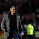 Crawley Town boss Scott Lindsey was all smiles after the 2-1 win over Harrogate Town at the Boradfield Stadium on Saturday. Picture: Eva Gilbert