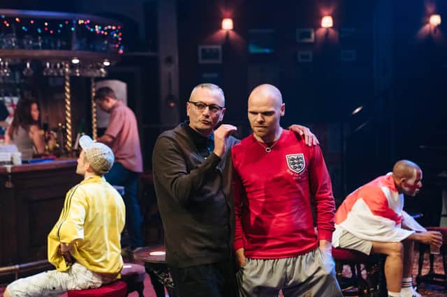 Michael Hodgson (Alan) & Richard Riddell (Lawrie) in Sing Yer Heart Out for the Lads - photo by Helen Murray