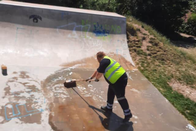Eastbourne Borough Council have thanked the Environment First street crew after it cleaned up graffiti at Sovereign Skatepark. Picture: Eastbourne Borough Council.