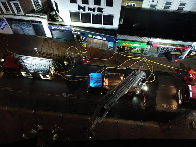 Firefighters and police respond to a fire at a commercial property in Terminus Road, Eastbourne.