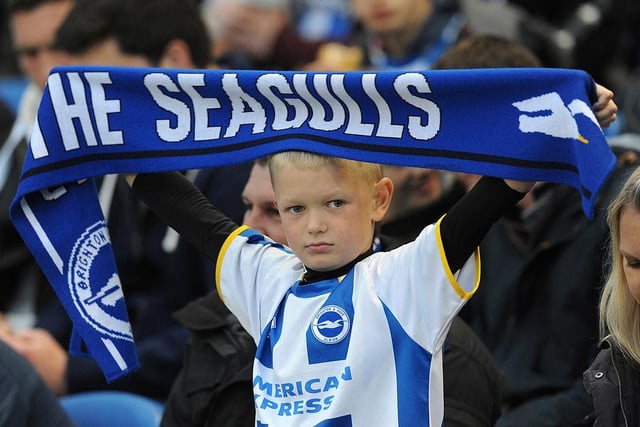 A young Brighton & Hove Albion supporter before the Sky Bet Championship Play Off semi final first leg match between Brighton & Hove Albion and Derby County on May 8, 2014.