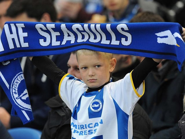 A young Brighton & Hove Albion supporter before the Sky Bet Championship Play Off semi final first leg match between Brighton & Hove Albion and Derby County on May 8, 2014.