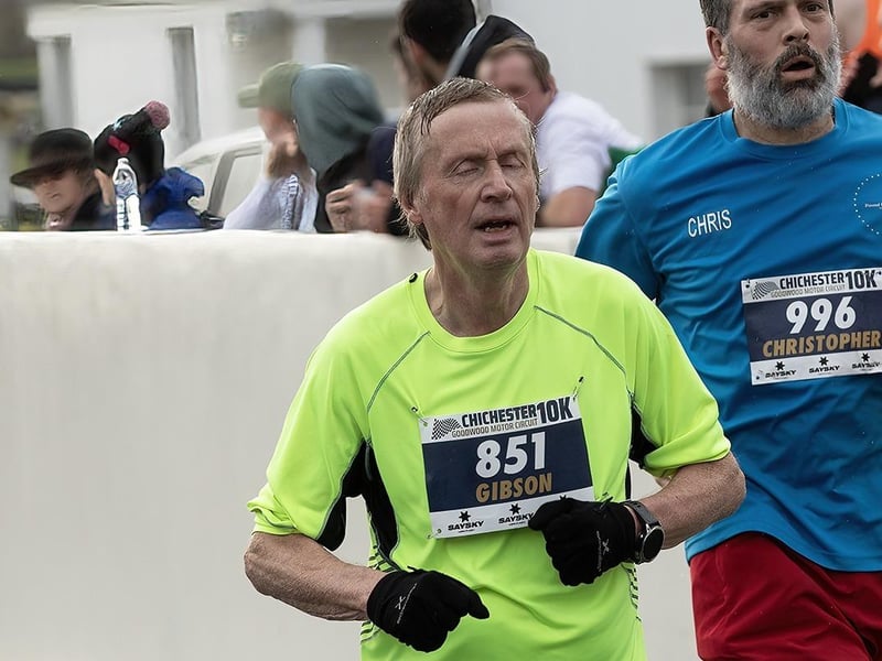 Mark Gibson from Fishbourne at the finishing line around the 55-minute time