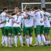 Bognor Regis Town players huddle before Saturday's 1-1 draw with Hastings United at the Pilot Field. Picture: Tommy McMillan