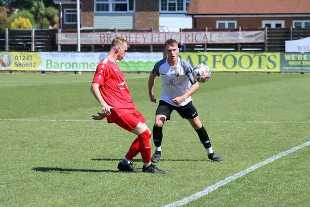 Action from the opening day SCFL premier match between Pagham and Crawley Down Gatwick at Nyetimber Lane