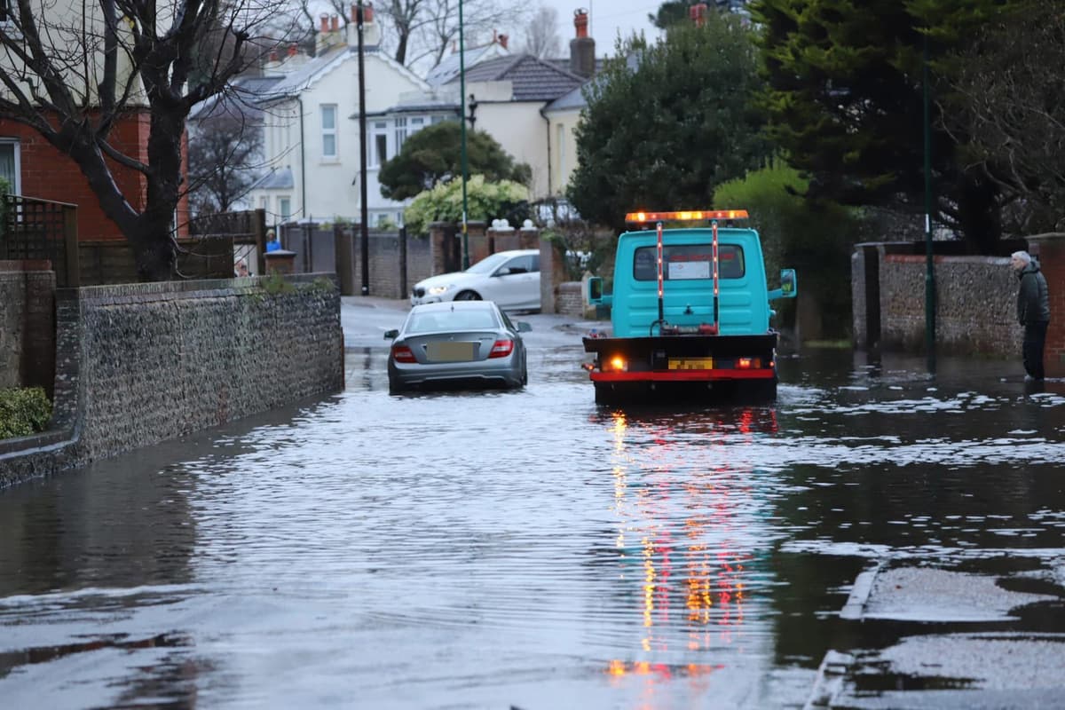 Bognor Weather Floods close roads in Bognor Regis amid Yellow Weather Warning