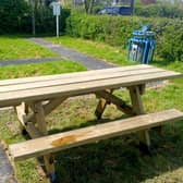 New inclusive picnic bench at Battle Road play area.