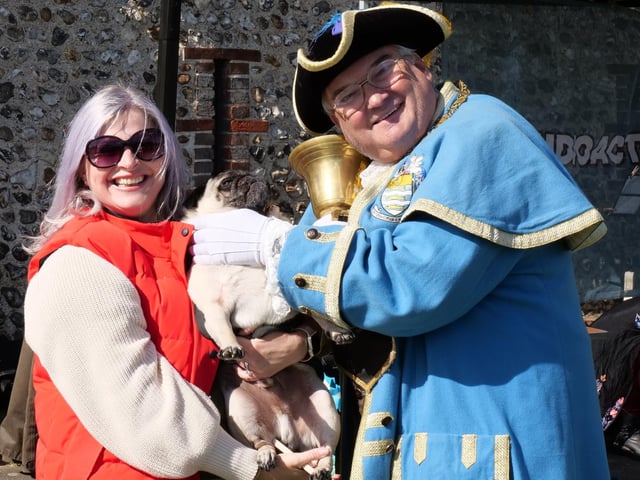 Worthing town crier Bob Smytherman with Melanie Peters