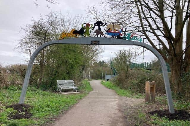 The new bench alongside the arch at Centurion Way
