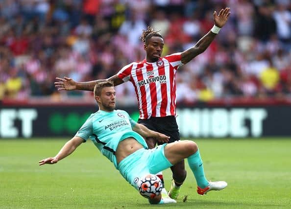 Brighton defender Joel Veltman will hope to thwart Brentford striker Ivan Toney in their Premier League clash tonight