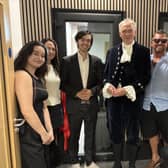 The High Sheriff of West Sussex Gary Shipton opens Studio Inconclusive in Chichester with the director and founder Cadyn Lewis surrounded by family, supporters, and those who made the venture possible. Photo: contributed