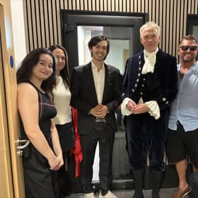 The High Sheriff of West Sussex Gary Shipton opens Studio Inconclusive in Chichester with the director and founder Cadyn Lewis surrounded by family, supporters, and those who made the venture possible. Photo: contributed