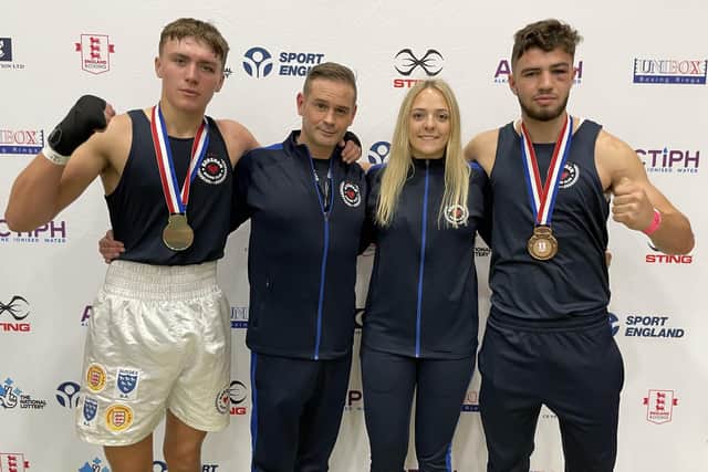 Charlie Perry and Phelan Jeffery with Horsham Boxing Club's Danny Essex and Libby Baker | Picture courtesy of Horsham BC
