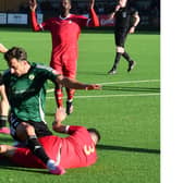 Hill in recent action against Aveley | Picture by Phil Dennett