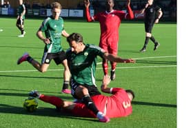 Hill in recent action against Aveley | Picture by Phil Dennett