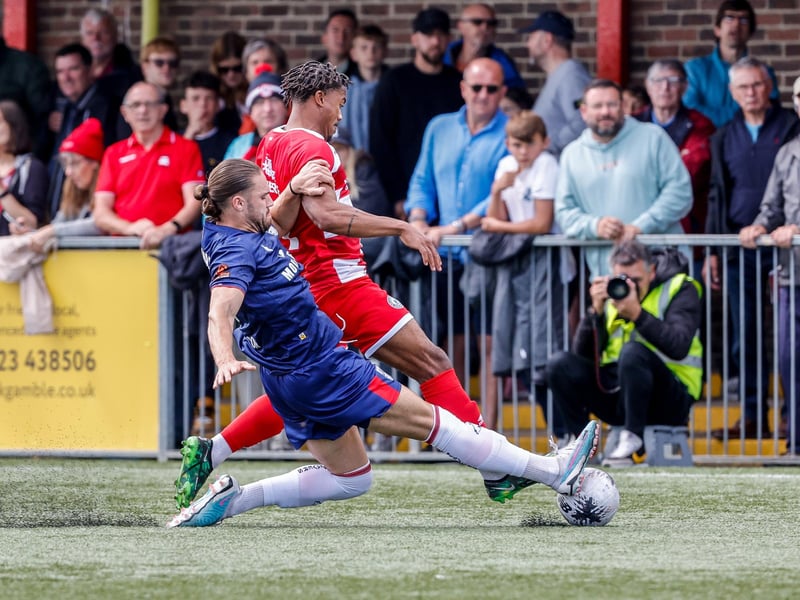 Images from Eastbourne Borough's 2023-24 season opener, a 1-0 National South home win over Hampton and Richmond