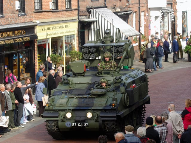 The Stormer HVM armoured vehicle leading the procession