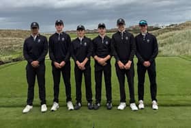 Ezra Hartland, left, with his England teammates, Oliver McEvoy, Max Blake, AJ Van Emmenis, George Cooper, Alfie Turner | Picture: England Golf