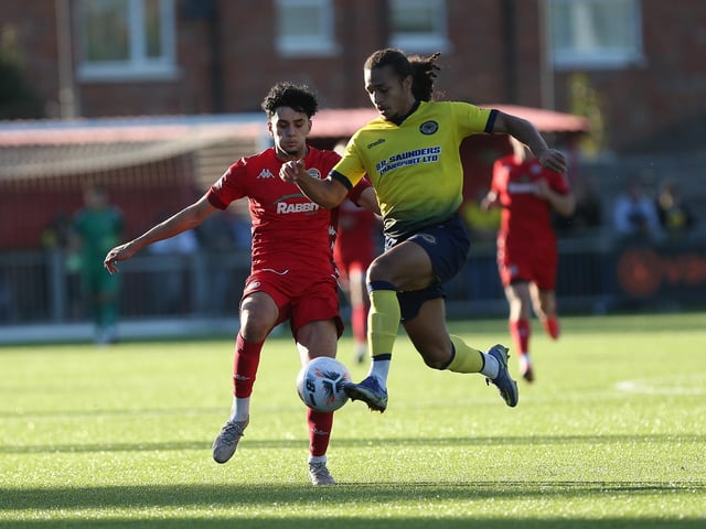 Action from Worthing's National League South clash at home to Farnborough at Woodside Road