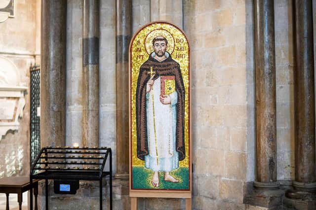 A mosaic of Saint Dominic (1170 - 1221), Castilian Catholic priest and founder of the Dominican Order, has been unveiled at Chichester Cathedral, where it was blessed by the Bishop of Chichester, the Right Reverend Dr Martin Warner.