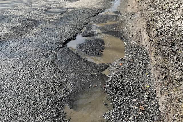 The pothole in Mare Hill Road, Pulborough. Photo contributed