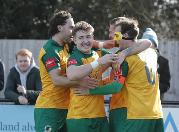Charlie Hester-Cook (centre) has been ruled out of Horsham's Isthmian Premier opener at newly-promoted Canvey Island. Picture by John Lines
