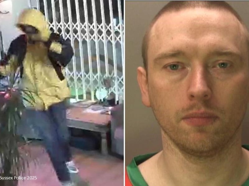 A burglar who targeted businesses in Rustington and Littlehampton has been jailed. John McCarthy smashed windows to gain access to a café, a barber shop, a restaurant, and two charity shops. The 37-year-old showed a 'flagrant disregard for people and their property'. He was identified on CCTV wearing a distinctive yellow coat during the break-ins, which caused thousands of pounds worth of damage. But a PCSO on patrol was able to identify him after speaking with businesses, and he was arrested. At his address, police found items he had taken from the businesses and shops, and found the distinctive yellow coat. McCarthy, formerly of East Street, Littlehampton, was charged with three counts of burglary other than a dwelling, one count of burglary other than a dwelling with intent to steal, and one count of attempted burglary other than a dwelling with intent to steal. At Crawley Magistrates’ Court on January 27, he was sentenced to a total of one year in prison for the five offences. The court was told about how the Lemon Grass restaurant, Fig Café & Tapas and Clipper Street in The Street, Rustington, were all targeted in the early hours of January 14. A member of the public reported seeing a man in a yellow coat and called the police. A number of windows were smashed and a small quantity of cash was reported stolen. Then in the early hours of January 22, McCarthy broke into charity shops Link to Hope and St Barnabas House in Anchor Springs, Littlehampton. A charity collection box from St Barnabas House was found in his room.