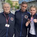 Peyton-Marie Jeffery (Red) with her Horsham Boxing Club coaches | Submitted picture